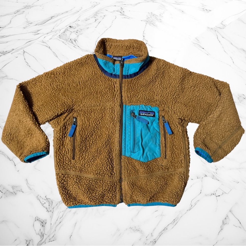 Patagonia Boys Flawed Classic Retro-X Jacket Bear Brown & Blue size XS